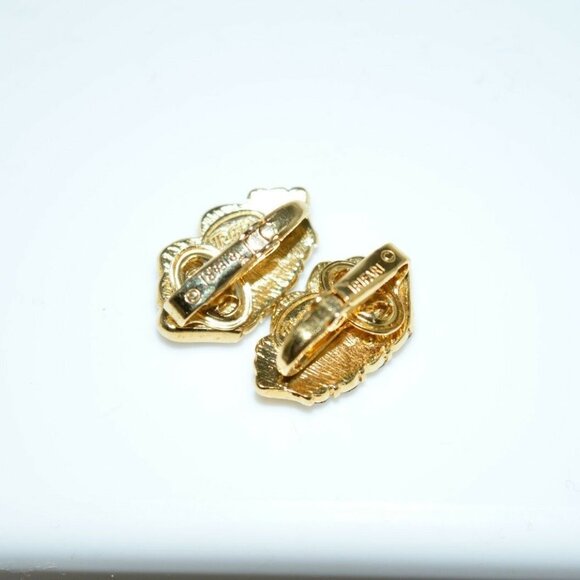 TRIFARI Signed Gold Tone Clear Rhinestone Earrings - Picture 2 of 2